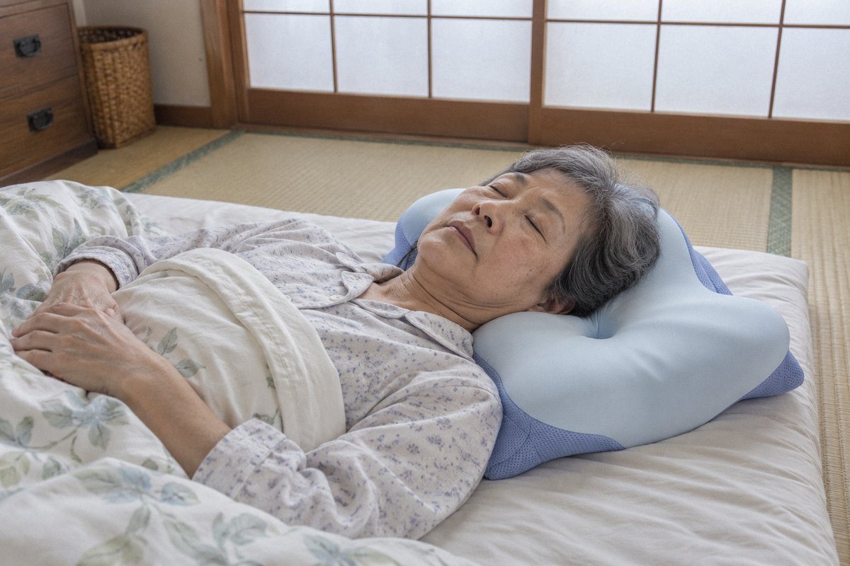 畳の布団でDerila ERGOを使って眠る女性