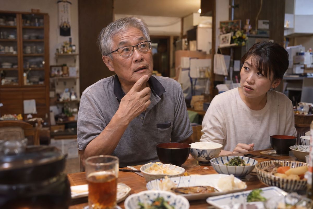 家族との食卓で名前が出てこず考え込む男性